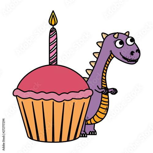 cute tyrannosaurus rex with sweet cupcake