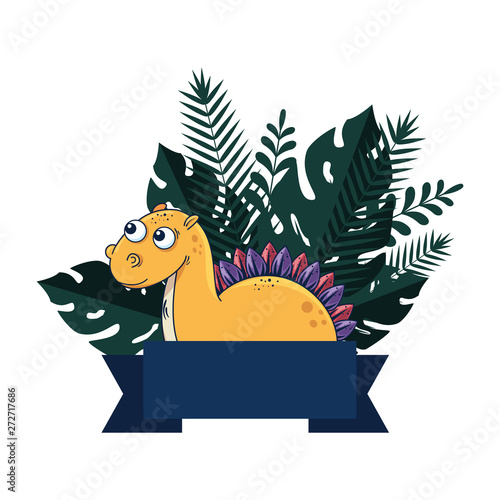 cute diplodocus with exotic leafs frame
