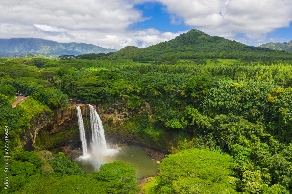 USA, Hawaii, Kauai, Wailua State Park, Wailua Falls, aerial view USA, Hawaii, Kauai, Wailua State Park, Wailua Falls, aerial view