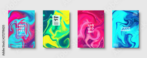 Colorful abstract geometric background. Liquid dynamic gradient waves. Fluid marble texture. Modern covers set. Eps10 vector.