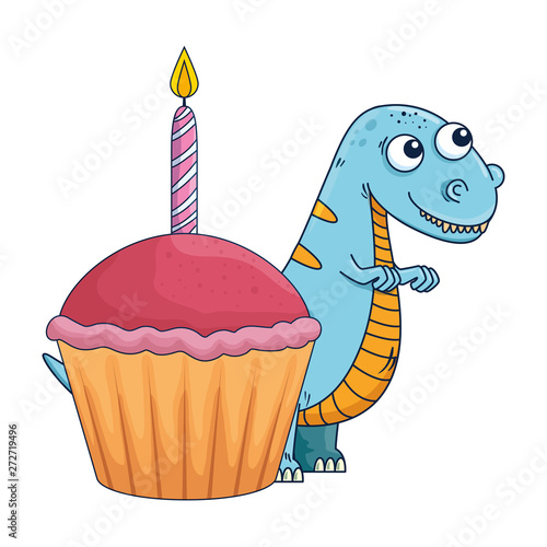 cute tyrannosaurus rex with sweet cupcake