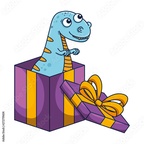 cute tyrannosaurus rex in giftbox present