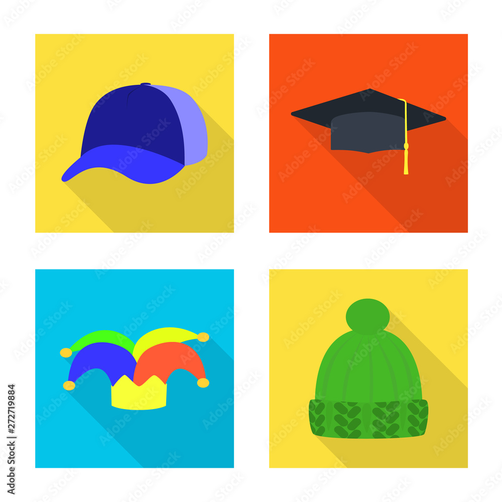 Vector illustration of fashion and profession icon. Set of fashion and cap stock vector illustration.