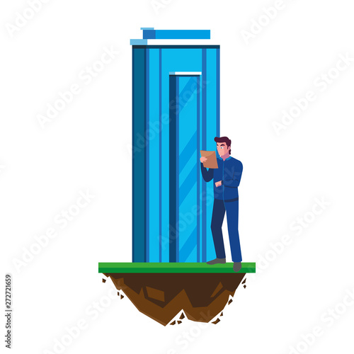 logistic worker with building character