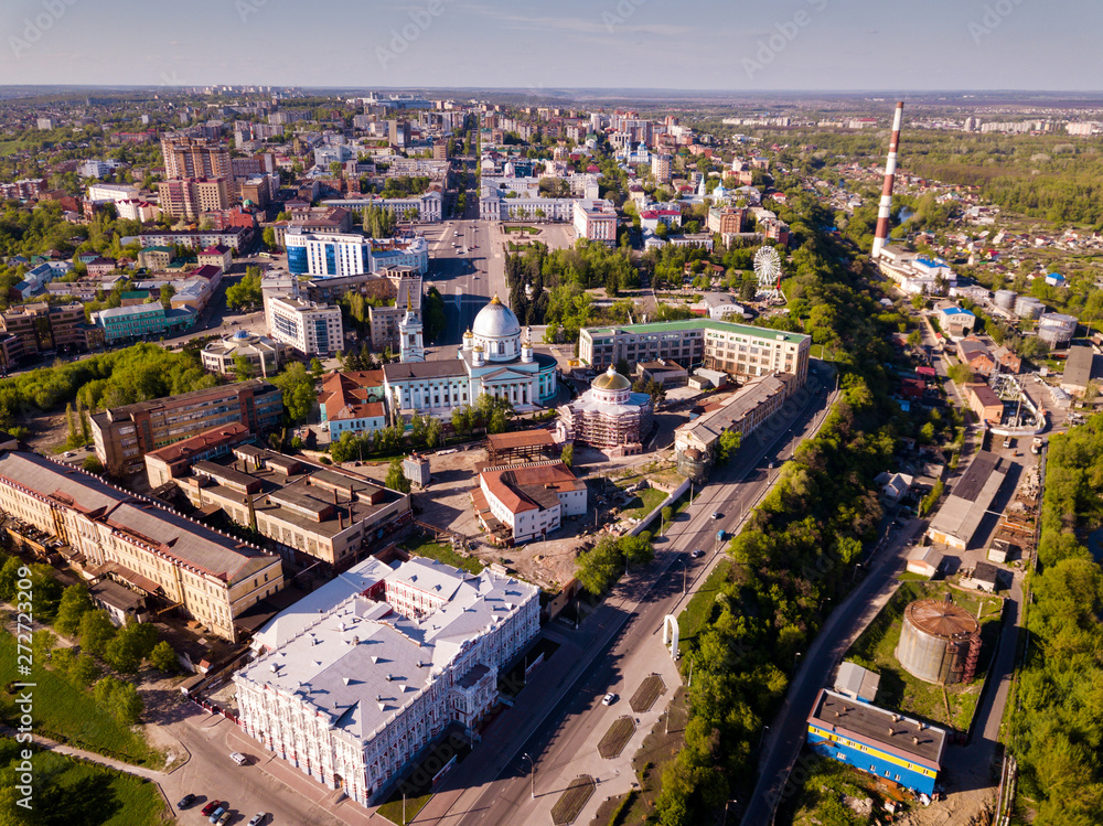 Panoramic aerial view of  district of Kursk with houses
