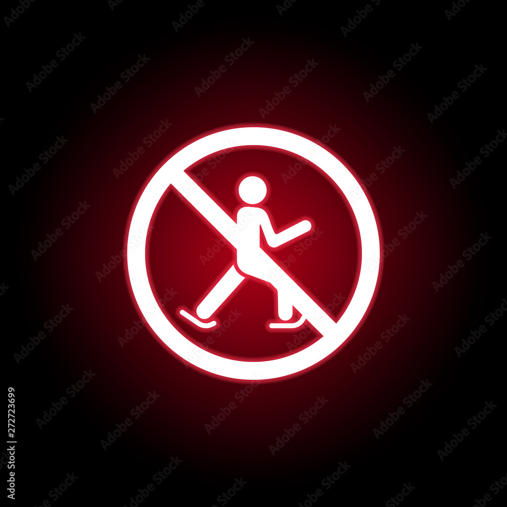 Forbidden skiing icon in red neon style. Can be used for web, logo, mobile app, UI, UX Forbidden skiing icon in red neon style. Can be used for web, logo, mobile app, UI, UX