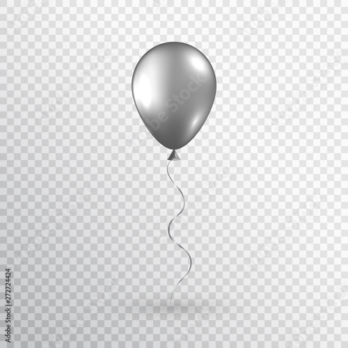 Gray realistic balloon isolated on transparent background. Silver balloon. Glossy helium balloon for wedding, birthday party, grand opening, sale promotion. Vector illustration