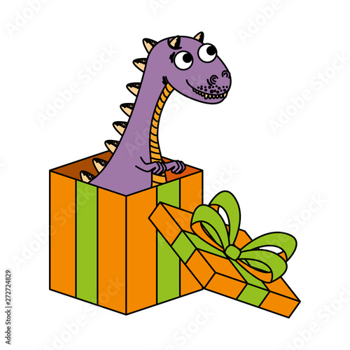 cute tyrannosaurus rex in giftbox present