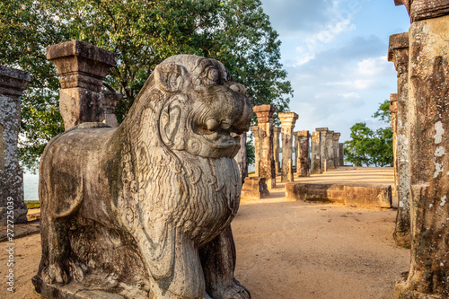 Lions statues at Nissanka Malla King’s audience hall, Polonnaruwa, Sri Lanka photo