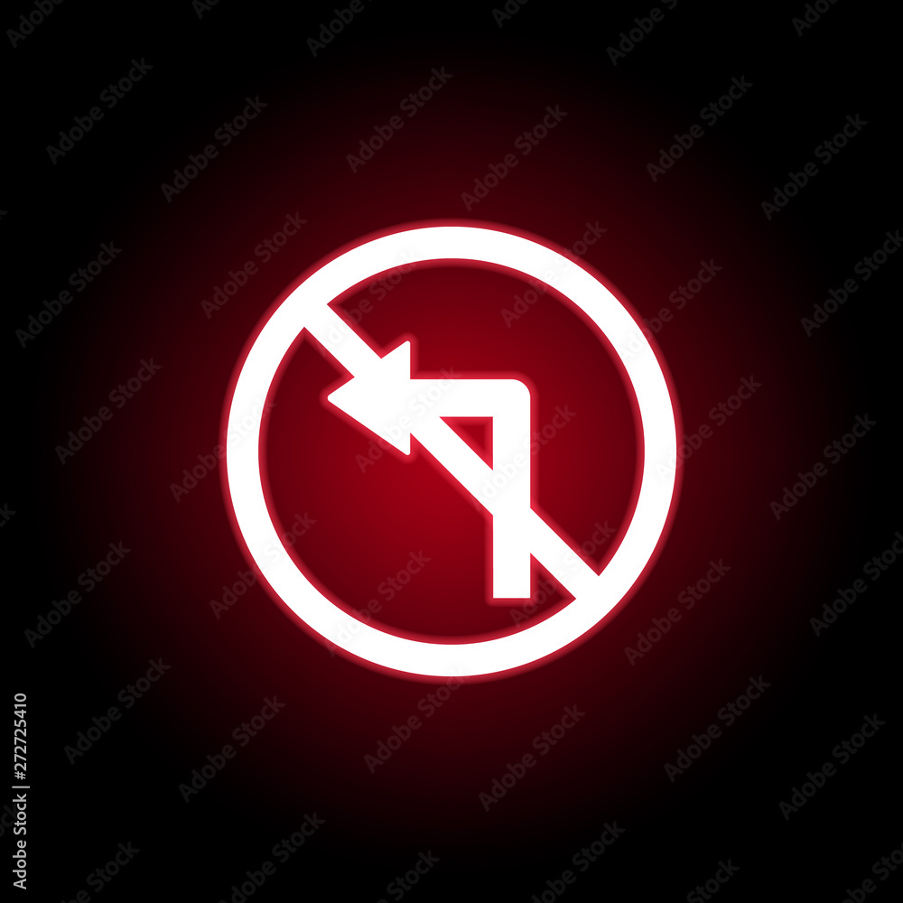 Forbidden turn left icon in red neon style. Can be used for web, logo, mobile app, UI, UX Forbidden turn left icon in red neon style. Can be used for web, logo, mobile app, UI, UX
