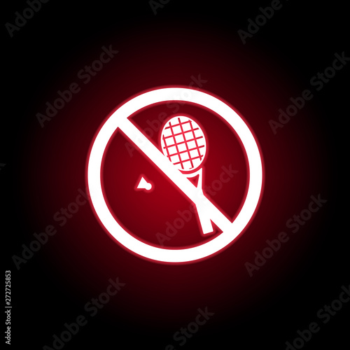 Forbidden tennis icon in red neon style. Can be used for web, logo, mobile app, UI, UX