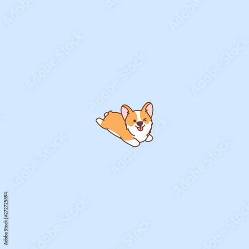 Cute corgi puppy lying dawn and winking eye cartoon icon, vector illustration
