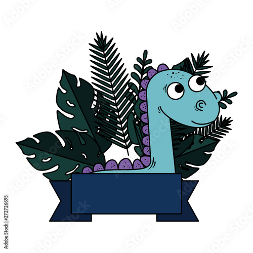 cute diplodocus with exotic leafs frame