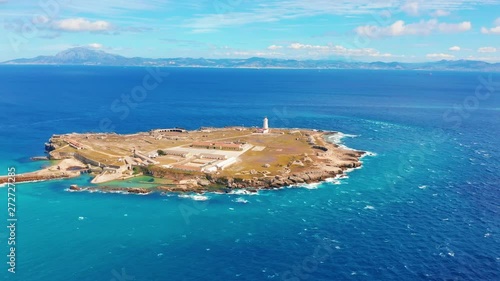 Aerial view. Strait of Gibraltar, seen from the port of Tarifa. In the background can see Morocco.