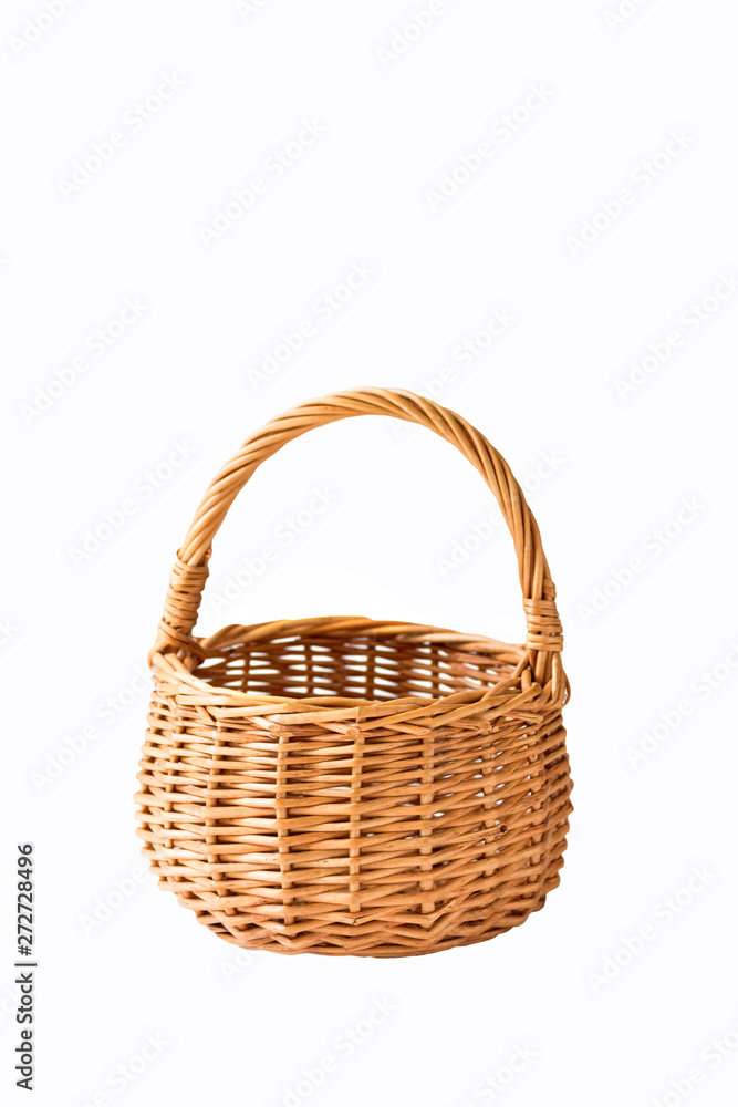 Empty bamboo basket isolated on white background.