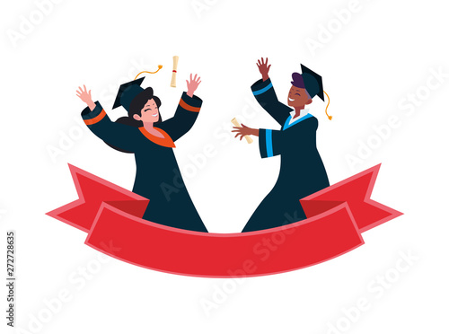 interracial couple students graduated celebrating with ribbon