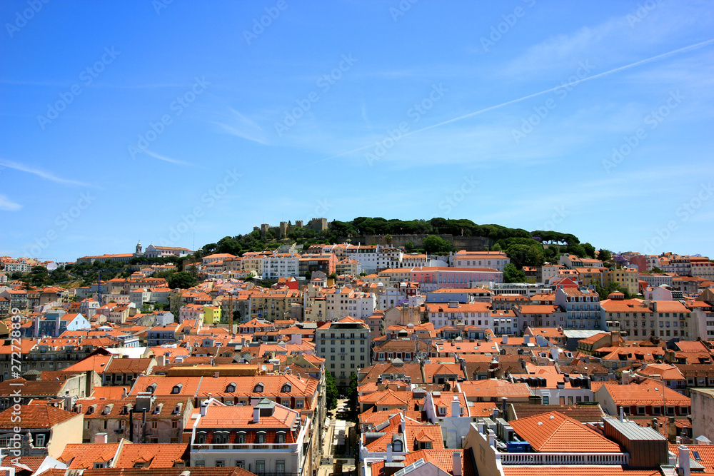 view over alfama (old town) in lisbon with the sao jorge castle in the background