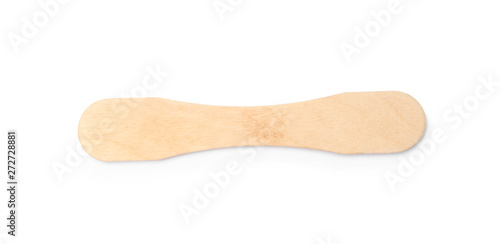 Empty wooden ice cream stick on white background, top view