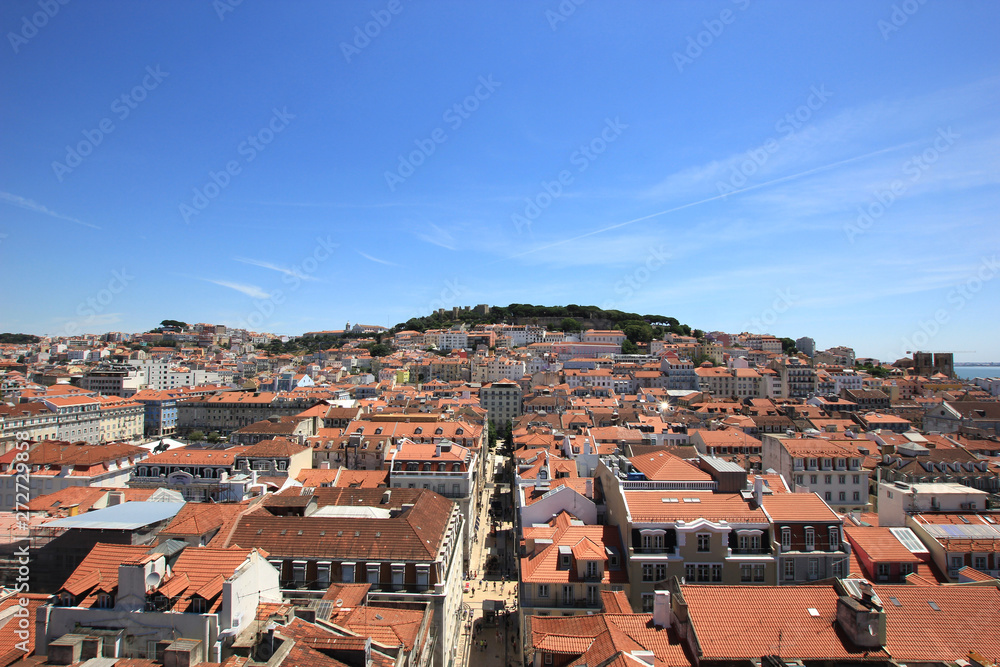 old town of lisbon in portugal, sao jorge castle in the background