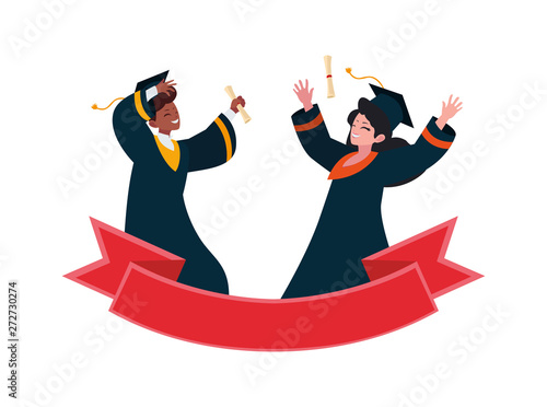 interracial couple students graduated celebrating with ribbon