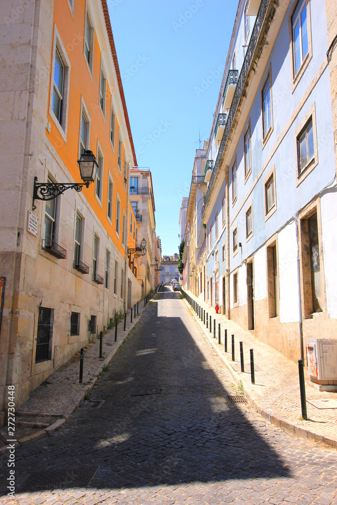 Alley in the bairro alto (old town) in lisbon, portugal