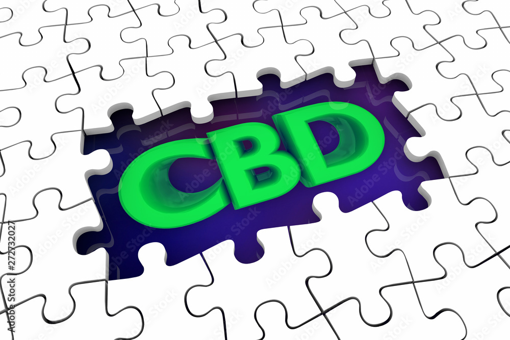 CBD Cannabidiol Hemp Marijuana Cannabis Puzzle Solve Problem 3d Illustration