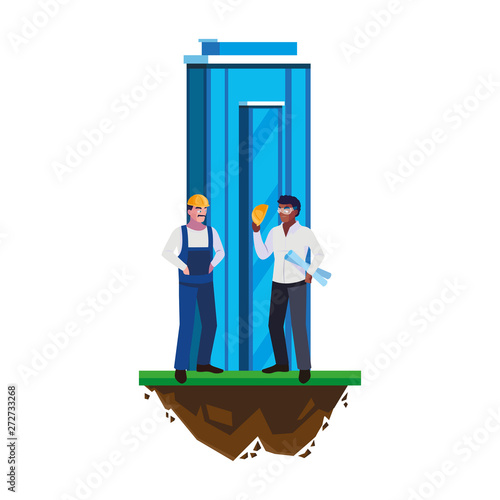 interracial male builders constructors with building