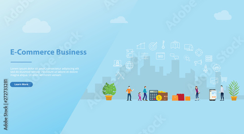 shopping business concept with big word style and icon with some money payment and people for website template or landing homepage - vector