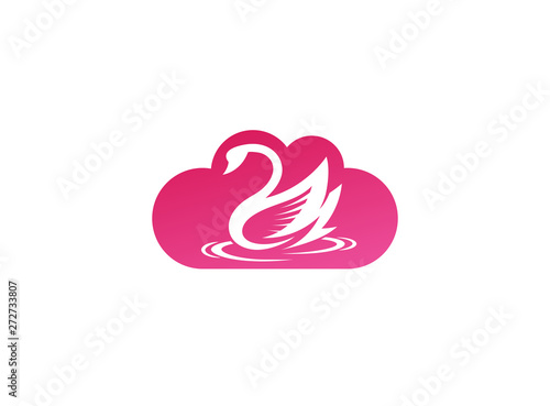 Goose or duck swimming for logo design illustration in a cloud shape icon