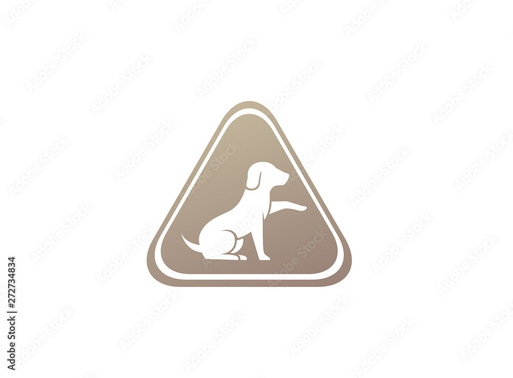 Cute dog sitting and Shaking hand in the shape logo vector design illustration Cute dog sitting and Shaking hand in the shape logo vector design illustration