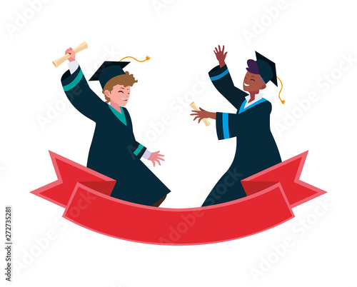 interracial students boys graduated celebrating with ribbon