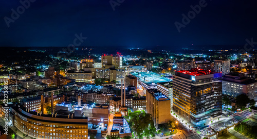 Aerial panorama of New Haven, Connecticut by night. New Haven is the second-largest city in Connecticut after Bridgeport © mandritoiu