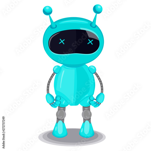 Blue cute robot isolated on white background. Vector graphics.