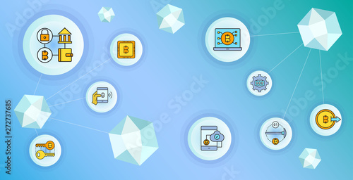 cryptocurrency and blockchain technology concept diagram vector
