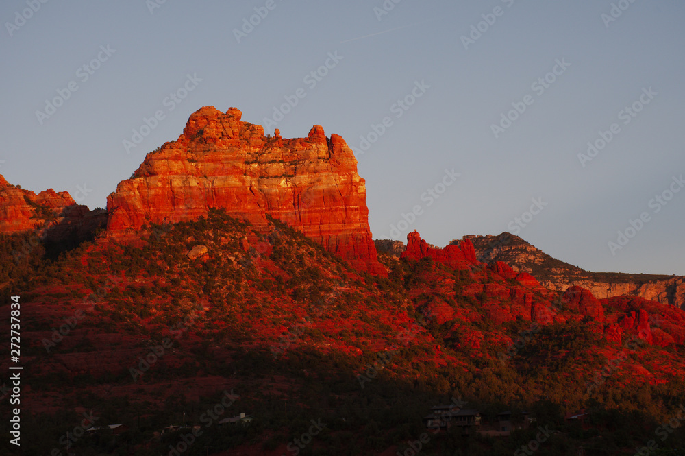 Camel Head rock at SUNSET WITH THE COLORS OF A SETTING SUN as viewed from Sedona, Arizona
