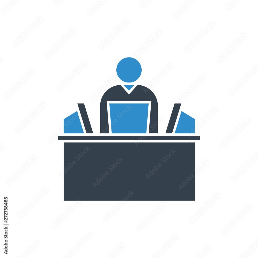 office worker working on computer icon office worker working on computer icon