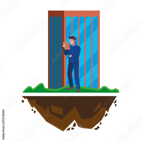 logistic worker with building character