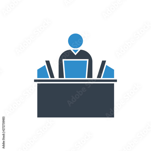 office worker working on computer icon