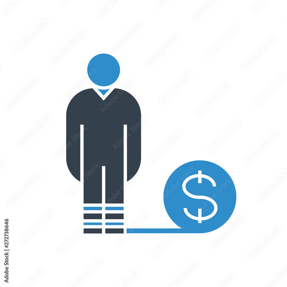 people and money shackle for debt concept icon