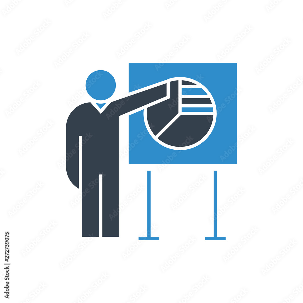 business man present pie chart icon business man present pie chart icon