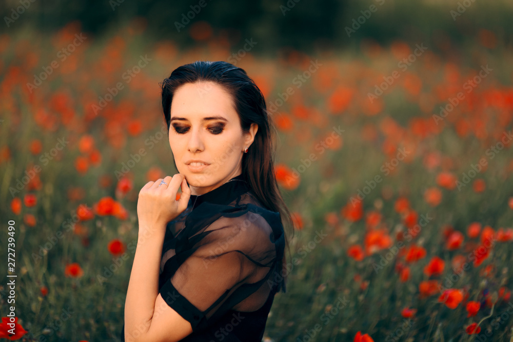Wet Look Woman Beauty Portrait in a Field of Poppies Wet Look Woman Beauty Portrait in a Field of Poppies