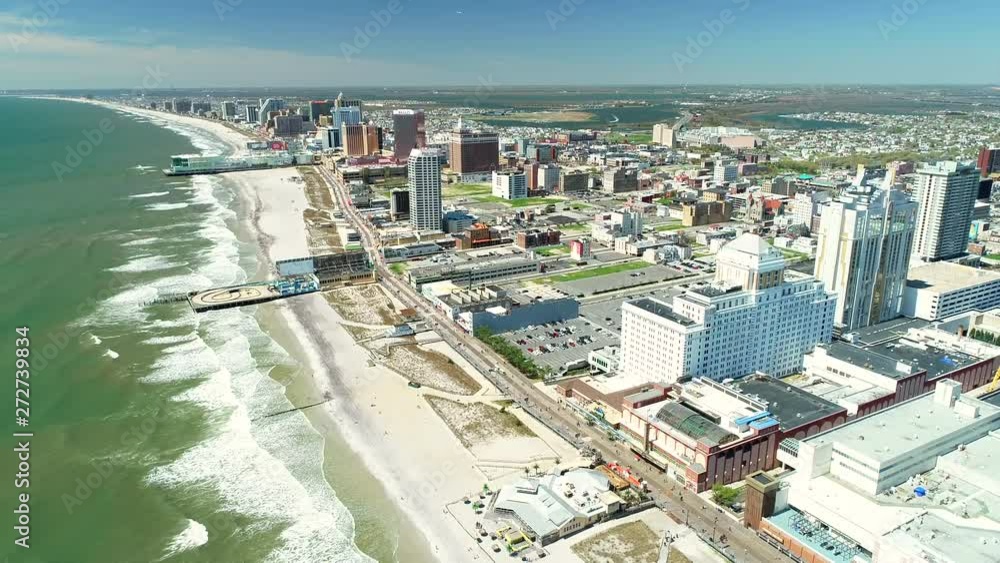 AERIAL VIEW OF ATLANTIC CITY BOARDWALK AND STEEL PIER. NEW JERSEY. USA ...