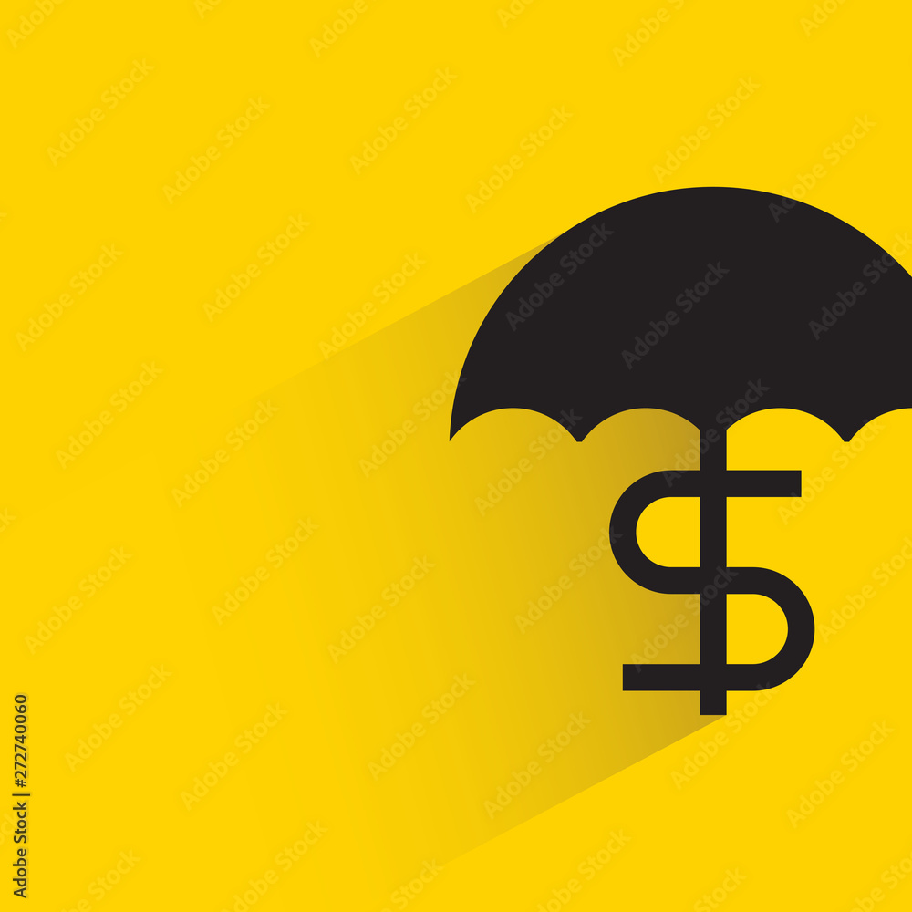 dollar and umbrella for financial risk with shadow on yellow background dollar and umbrella for financial risk with shadow on yellow background