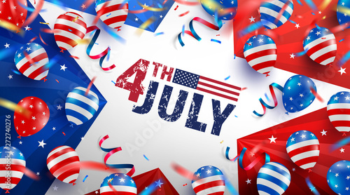 4th of July poster template.USA independence day celebration with American balloons flag.USA 4th of July promotion advertising banner template for Brochures,Poster or Banner.Vector illustration EPS 10