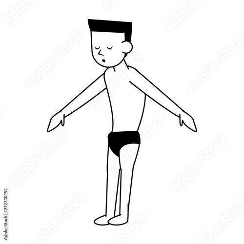 Diver swimmer younf man cartoon isolated in black and white