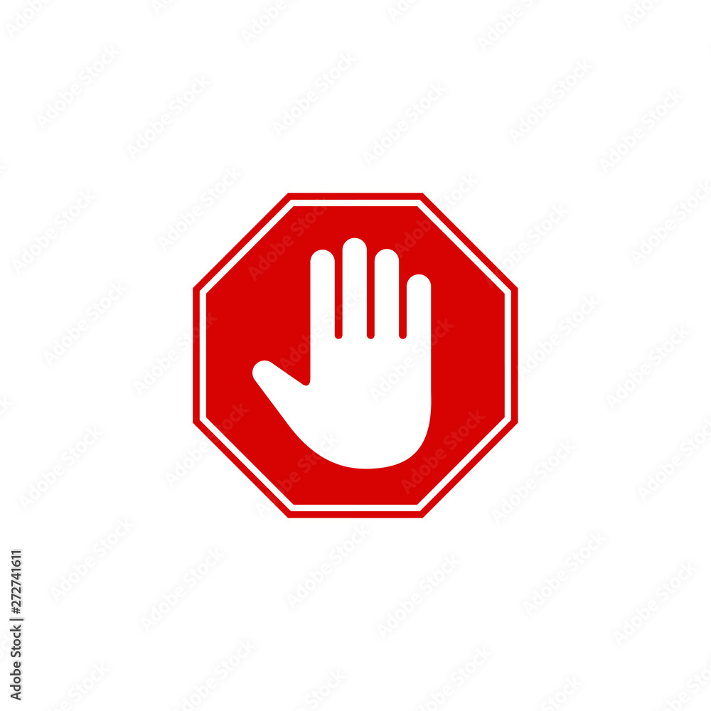 Hand blocking icon sign stop. Stop hand logo Vector illustration Hand blocking icon sign stop. Stop hand logo Vector illustration