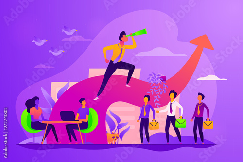Business leadership  managing skills  leadership training plan and success achievement concept. Vector isolated concept illustration with tiny people and floral elements. Hero image for website.