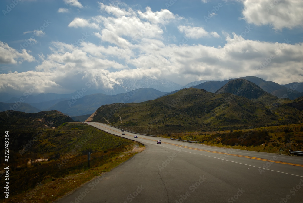 The mountainous highway passing through the terrain