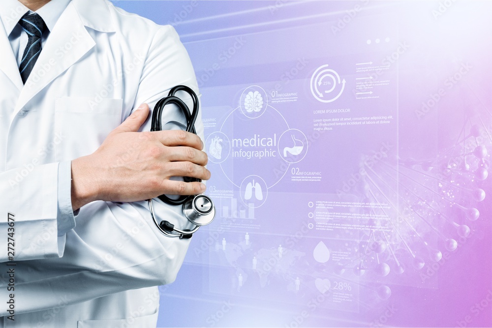 Young man doctor holding stethoscope Young man doctor holding stethoscope