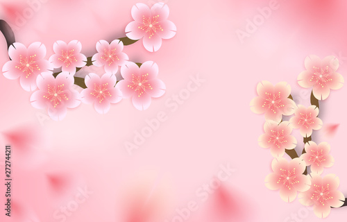 Wallpaper Mural Sakura,Cherry blossom, die-cut floral falling down background, Paper cut out and craft style. Vector illustration Torontodigital.ca